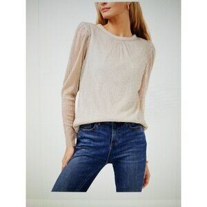 VINCE CAMUTO Womens Silver Lined V Back Shoulder Pads Long Sleeve Blouse XS